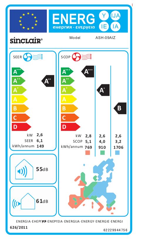 Sinclair Monosplit Inverter Systeem Zoom ASH-09AIZ 2,6kW airconditioner